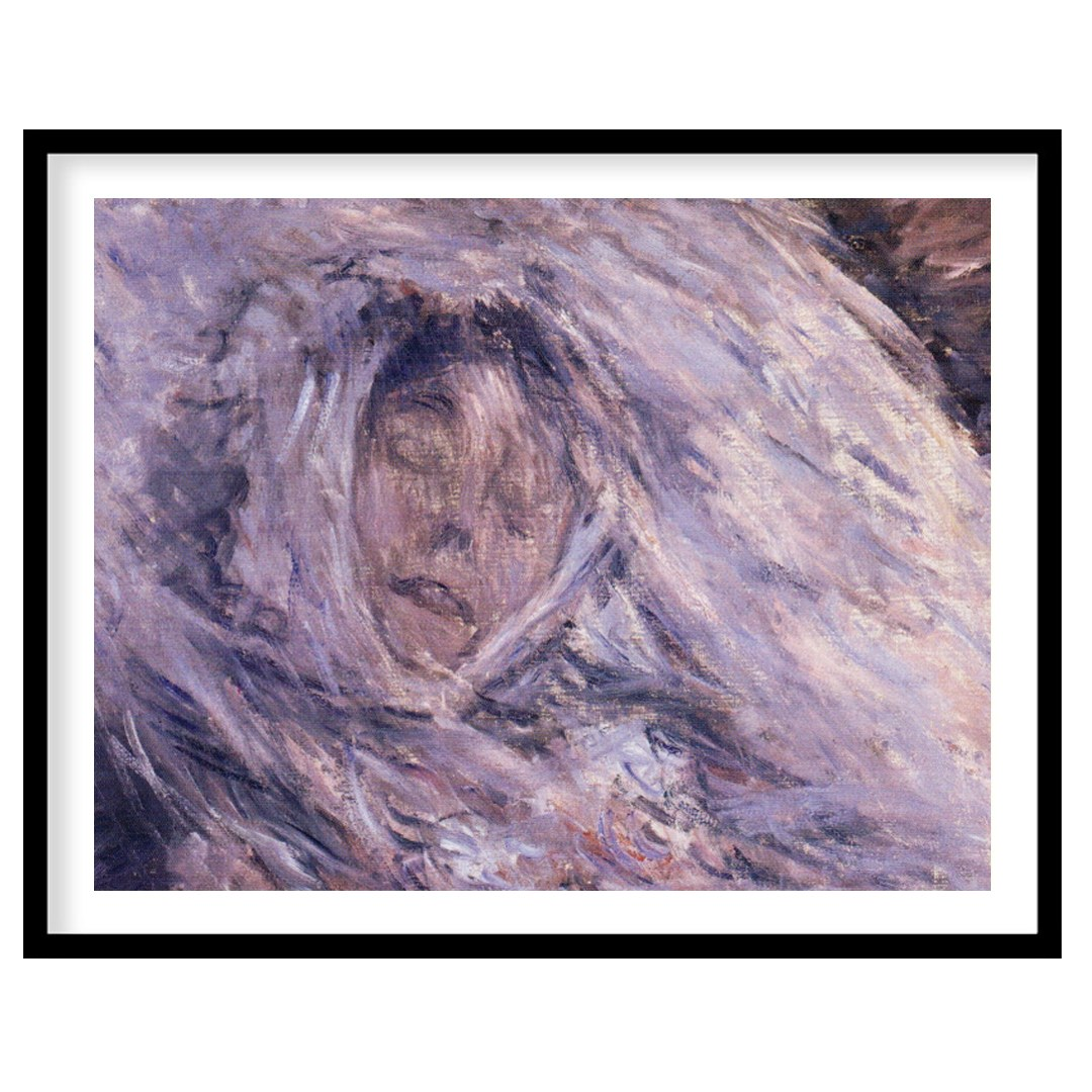 This enchanting piece captures a serene visage enveloped in ethereal hues of purple and muted gray, for lovely-house