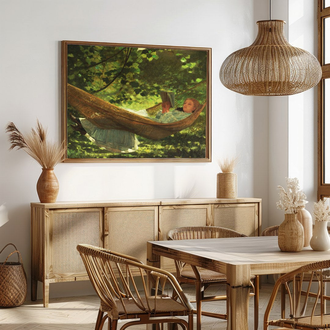 Immerse yourself in the tranquil beauty of 'Dreamy Afternoon in the Hammock,' an enchanting piece for Dining
