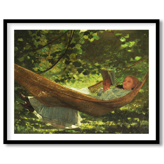Immerse yourself in the tranquil beauty of 'Dreamy Afternoon in the Hammock,' an enchanting piece for dwelling