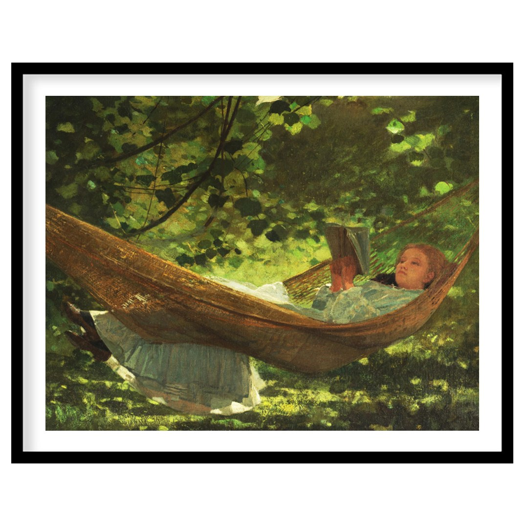 Immerse yourself in the tranquil beauty of 'Dreamy Afternoon in the Hammock,' an enchanting piece for dwelling