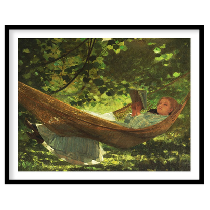 Immerse yourself in the tranquil beauty of 'Dreamy Afternoon in the Hammock,' an enchanting piece for dwelling