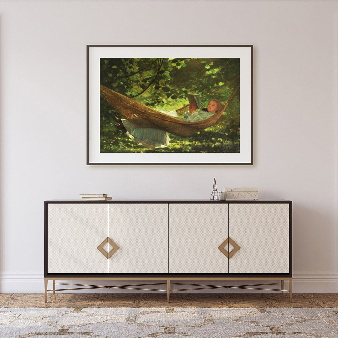 Immerse yourself in the tranquil beauty of 'Dreamy Afternoon in the Hammock,' an enchanting piece for Foyer