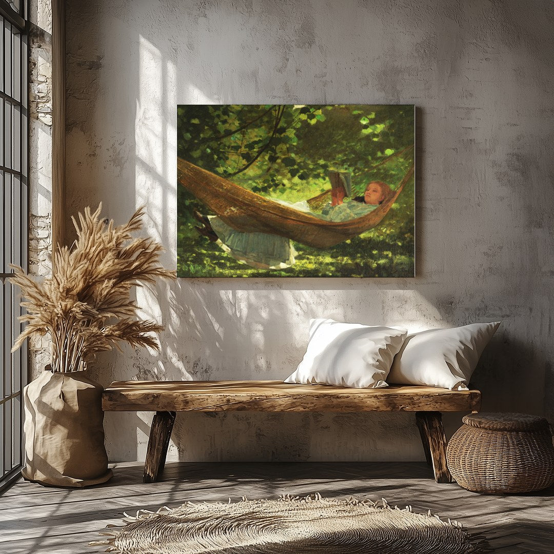 Immerse yourself in the tranquil beauty of 'Dreamy Afternoon in the Hammock,' an enchanting piece for Veranda