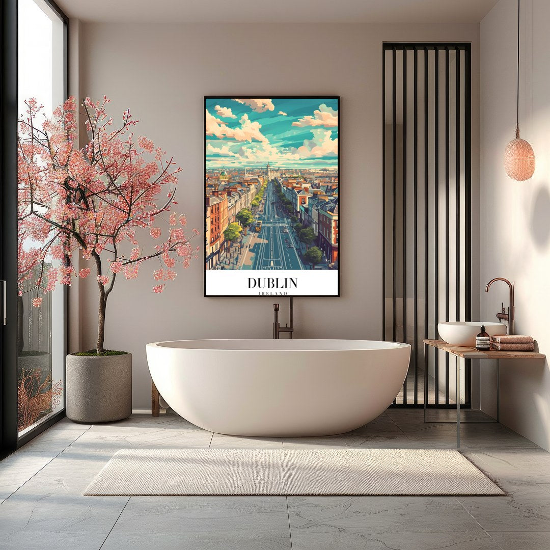 Capture the vibrant essence of Dublin with this stunning skyline illustration. Featuring lively for Bathroom