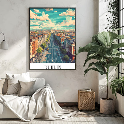 Capture the vibrant essence of Dublin with this stunning skyline illustration. Featuring lively for Living Room