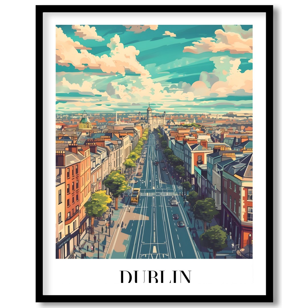 Capture the vibrant essence of Dublin with this stunning skyline illustration. Featuring lively for place