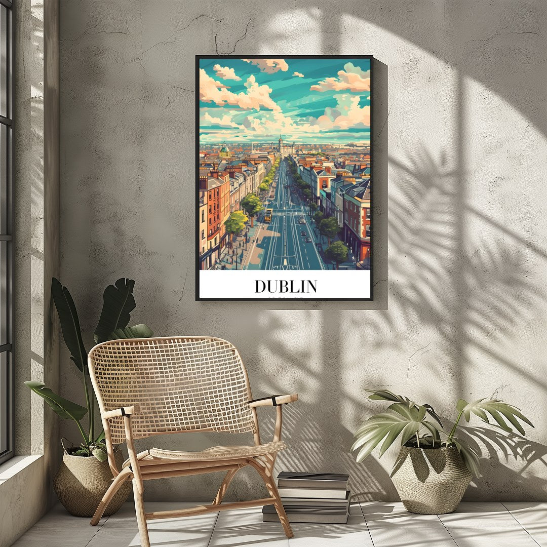 Capture the vibrant essence of Dublin with this stunning skyline illustration. Featuring lively for Sitting Area