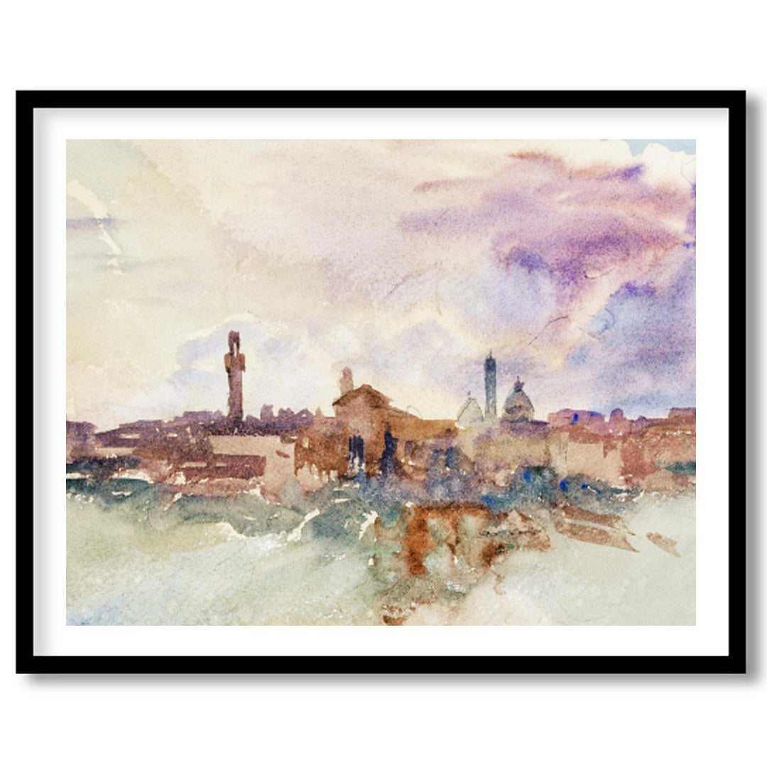 Immerse yourself in the ethereal beauty of this watercolor cityscape, where soft hues blend for loft