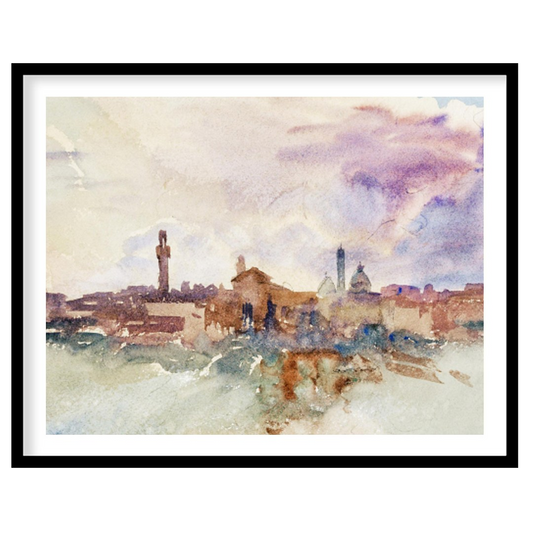 Immerse yourself in the ethereal beauty of this watercolor cityscape, where soft hues blend for loft