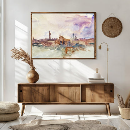 Immerse yourself in the ethereal beauty of this watercolor cityscape, where soft hues blend for Sitting Area