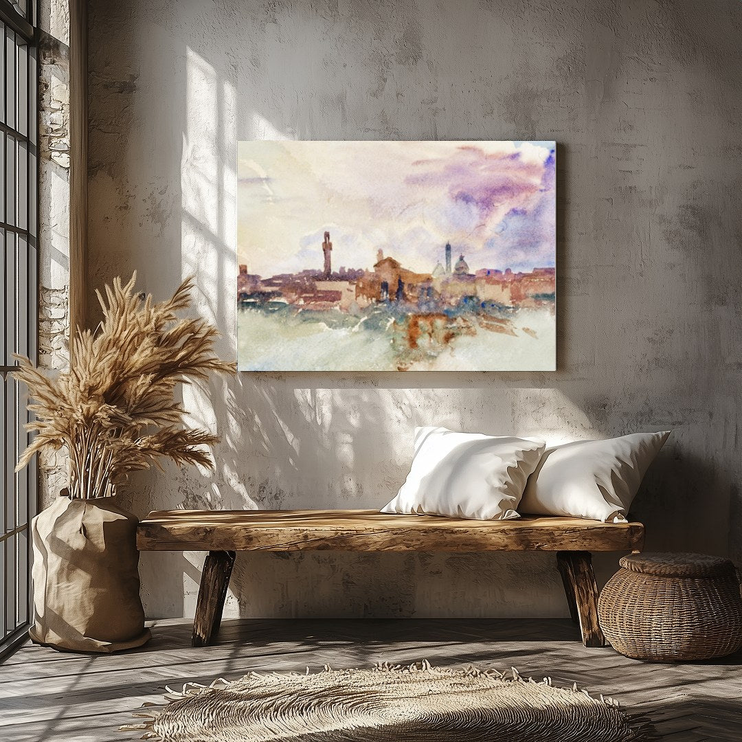 Immerse yourself in the ethereal beauty of this watercolor cityscape, where soft hues blend for Veranda