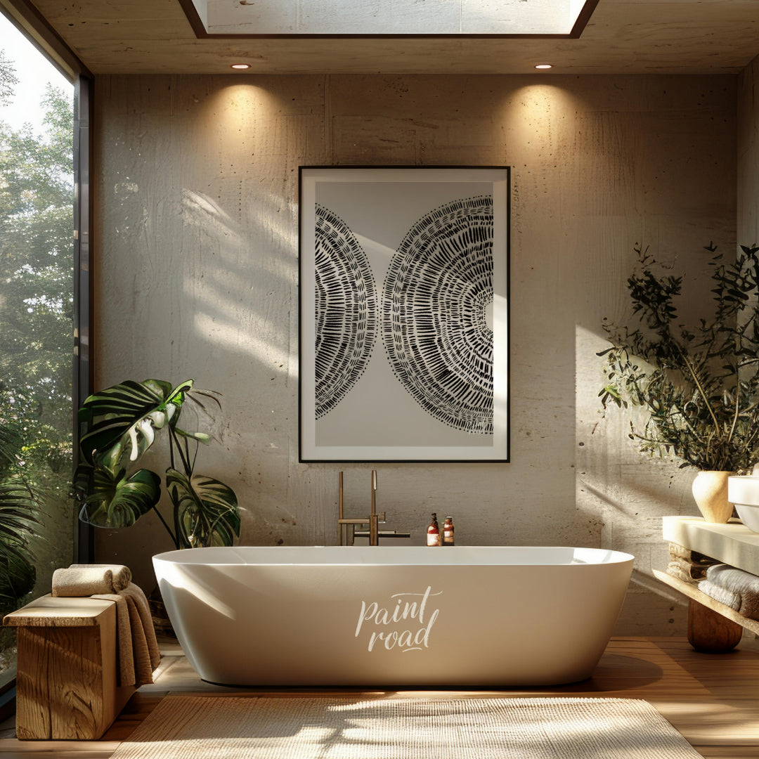 """Dual Radiance"" presents a symmetrical composition featuring two semi-circular forms filled with… for bathroom