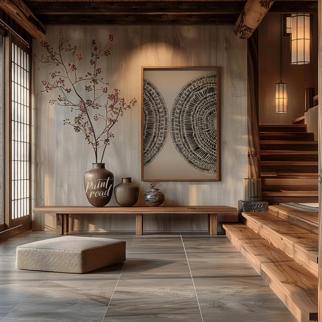 """Dual Radiance"" presents a symmetrical composition featuring two semi-circular forms filled with… for entryway