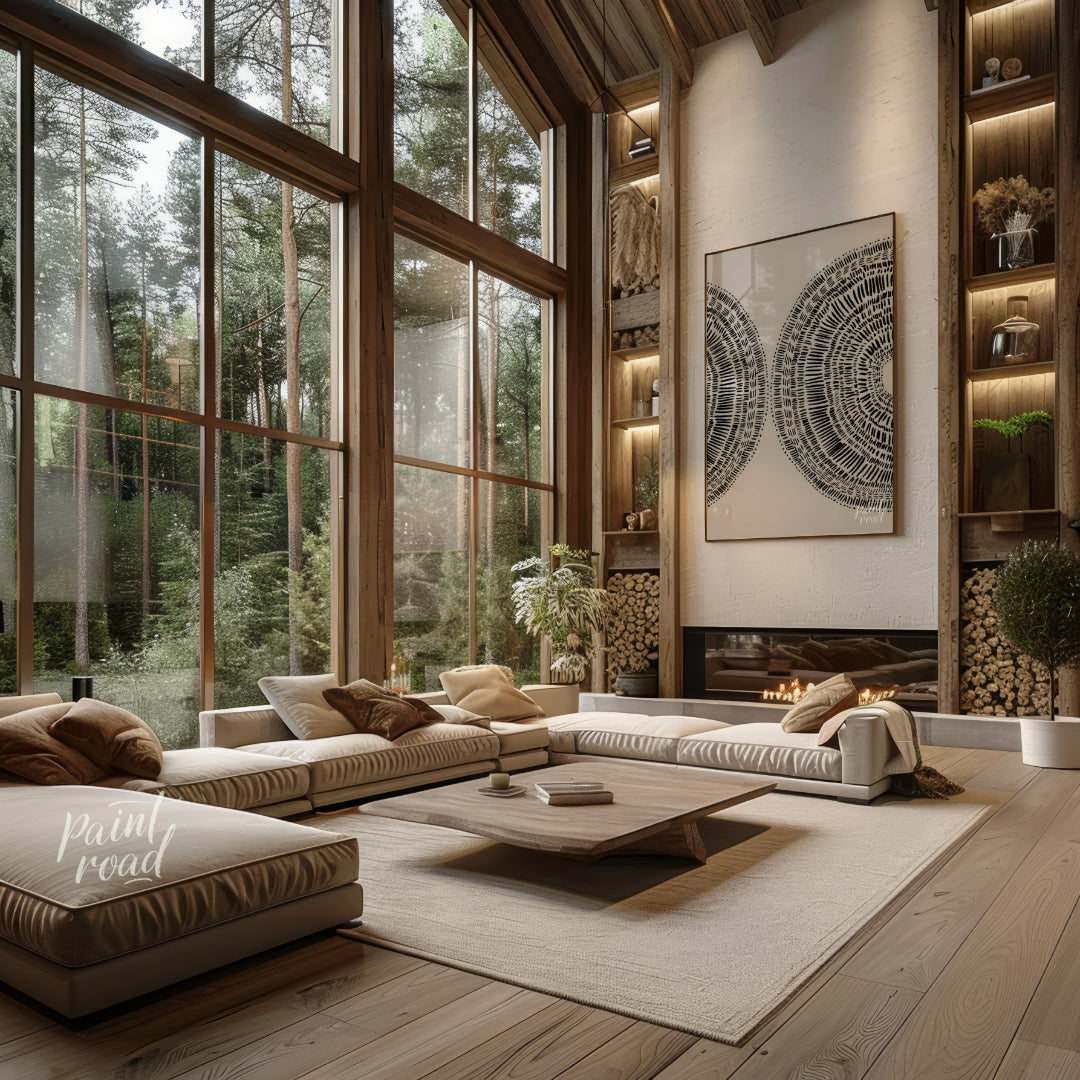 """Dual Radiance"" presents a symmetrical composition featuring two semi-circular forms filled with… for living room