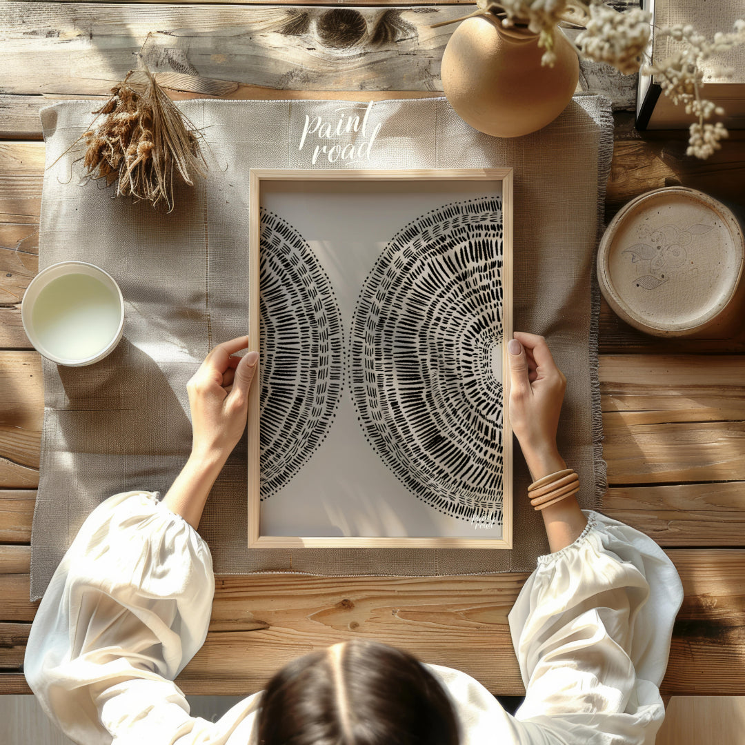 """Dual Radiance"" presents a symmetrical composition featuring two semi-circular forms filled with… for other