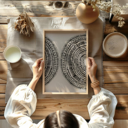 """Dual Radiance"" presents a symmetrical composition featuring two semi-circular forms filled with… for other