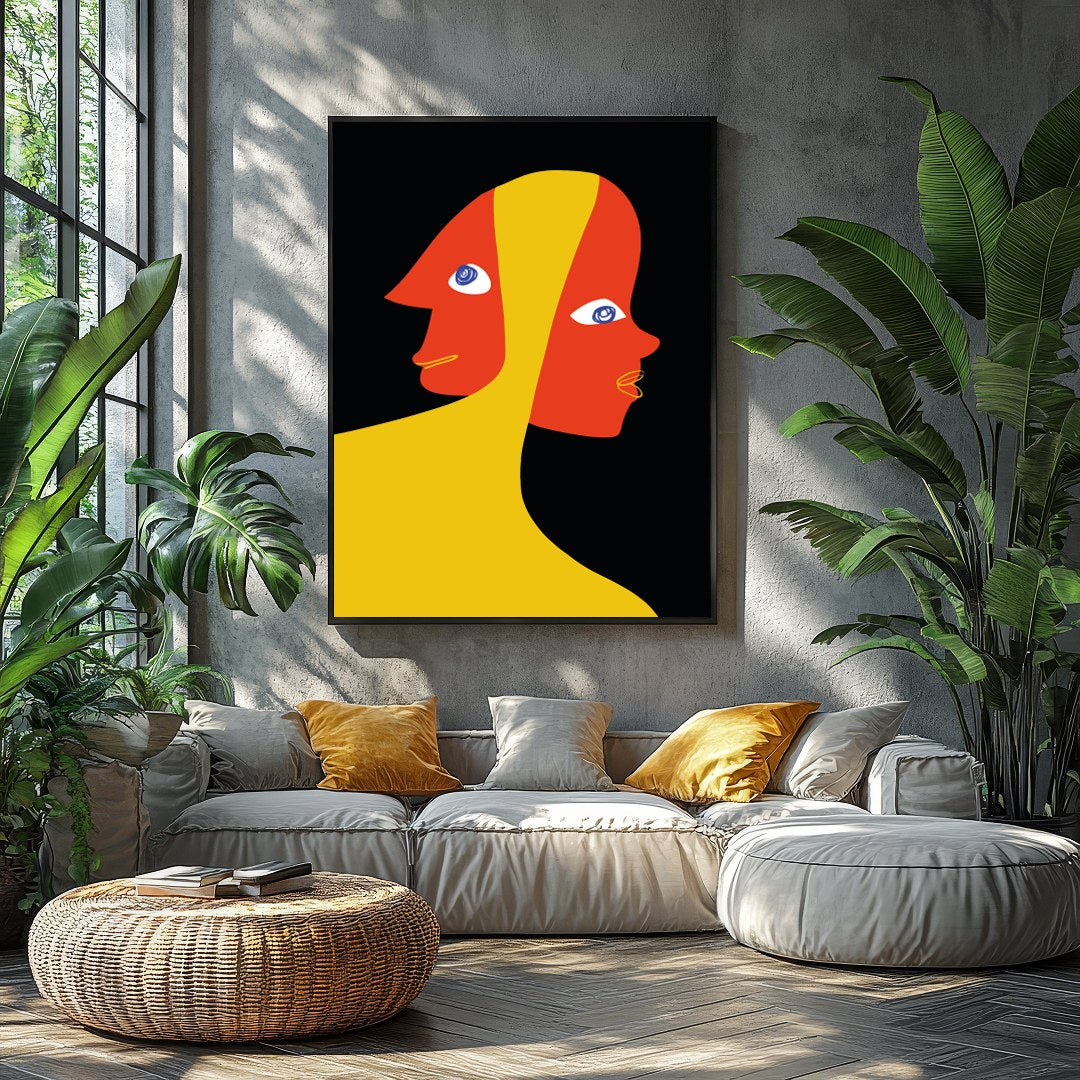 This captivating piece explores the duality of human emotion through abstract expression. The bold for Balcony