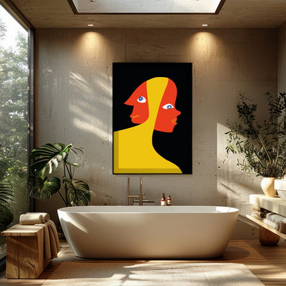 This captivating piece explores the duality of human emotion through abstract expression. The bold for Bathroom