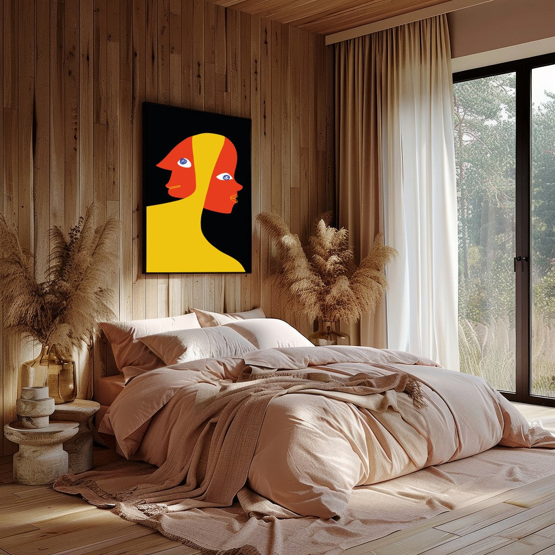 This captivating piece explores the duality of human emotion through abstract expression. The bold for Bedroom