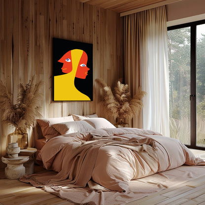 This captivating piece explores the duality of human emotion through abstract expression. The bold for Bedroom