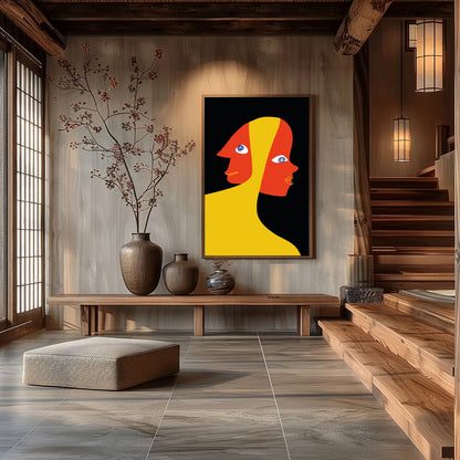 This captivating piece explores the duality of human emotion through abstract expression. The bold for Hall