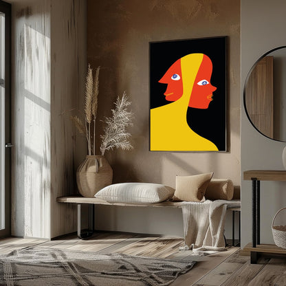 This captivating piece explores the duality of human emotion through abstract expression. The bold for kitchen