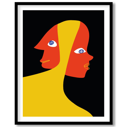 This captivating piece explores the duality of human emotion through abstract expression. The bold for sweet-home