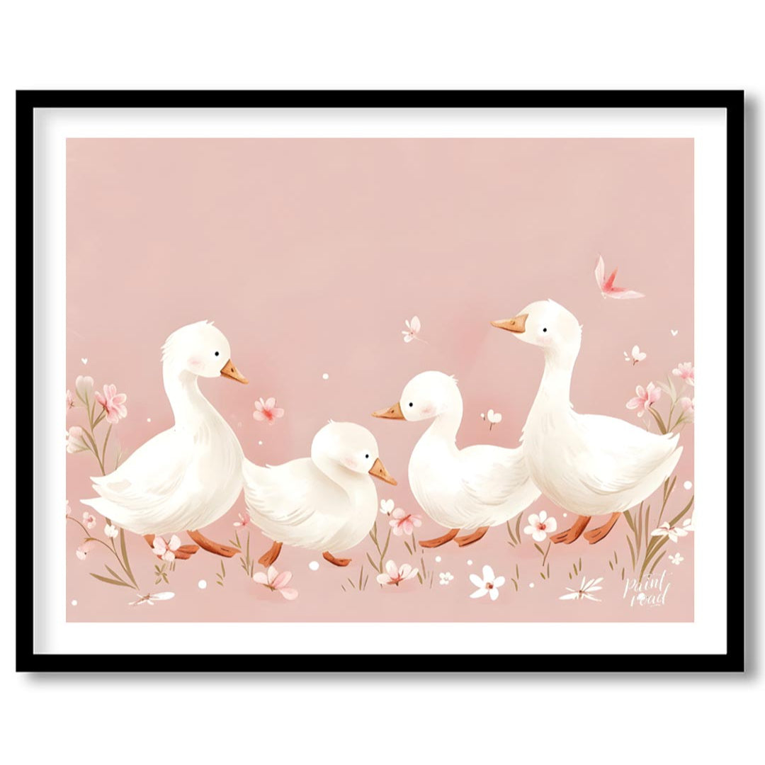 This delightful watercolor poster captures a heartwarming scene of a duck family enjoying a stroll … for lovely house