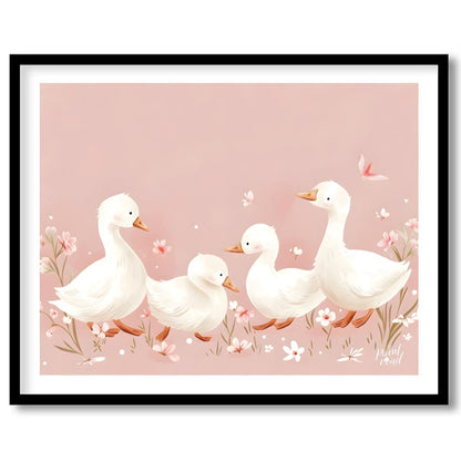 This delightful watercolor poster captures a heartwarming scene of a duck family enjoying a stroll … for lovely house