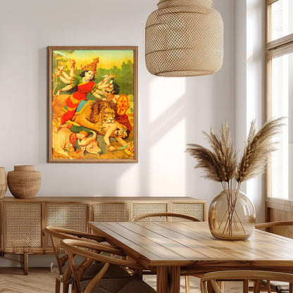 Immerse yourself in the vibrant tapestry of 'Durga's Triumph Over Chaos,' a stunning portrayal of for Extra Kitchen