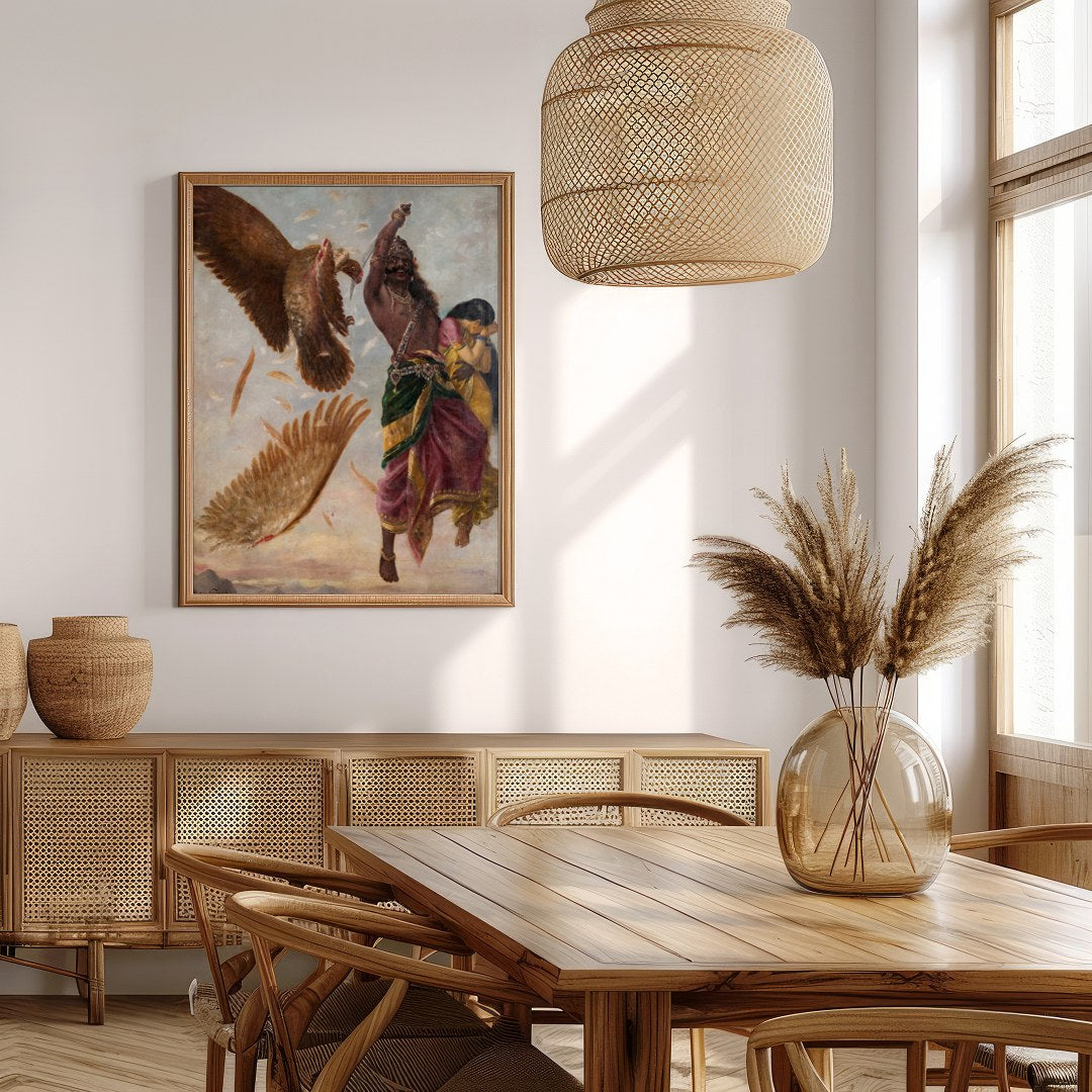 Immerse yourself in the powerful drama of mythical conflict with this stunning artwork. A vivid for Extra Kitchen