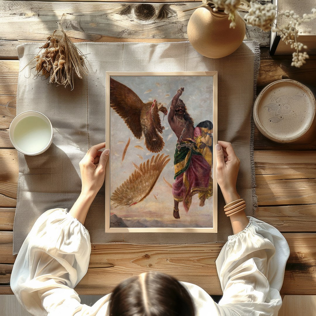 Immerse yourself in the powerful drama of mythical conflict with this stunning artwork. A vivid for Kitchen