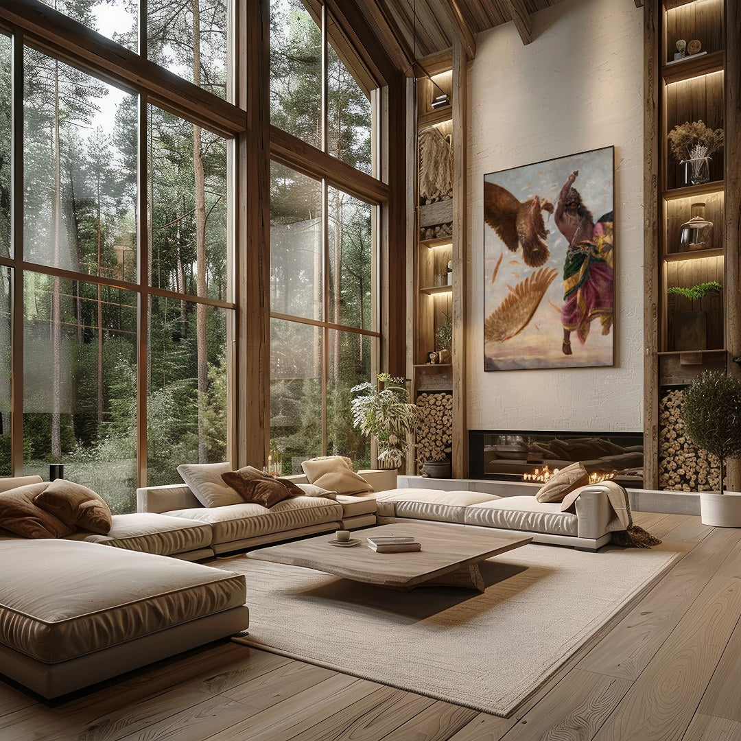 Immerse yourself in the powerful drama of mythical conflict with this stunning artwork. A vivid for Living Room