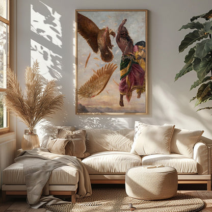 Immerse yourself in the powerful drama of mythical conflict with this stunning artwork. A vivid for Sitting Area