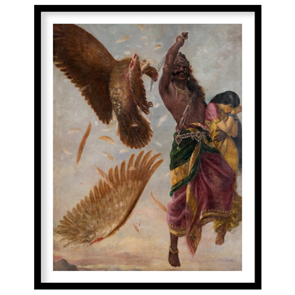 Immerse yourself in the powerful drama of mythical conflict with this stunning artwork. A vivid for space