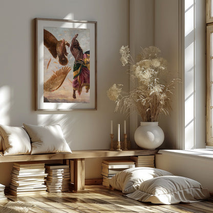 Immerse yourself in the powerful drama of mythical conflict with this stunning artwork. A vivid for sweet-home