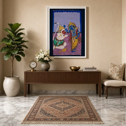 Immerse yourself in the timeless tale of devotion and strength with this striking Indian miniature for Entrance