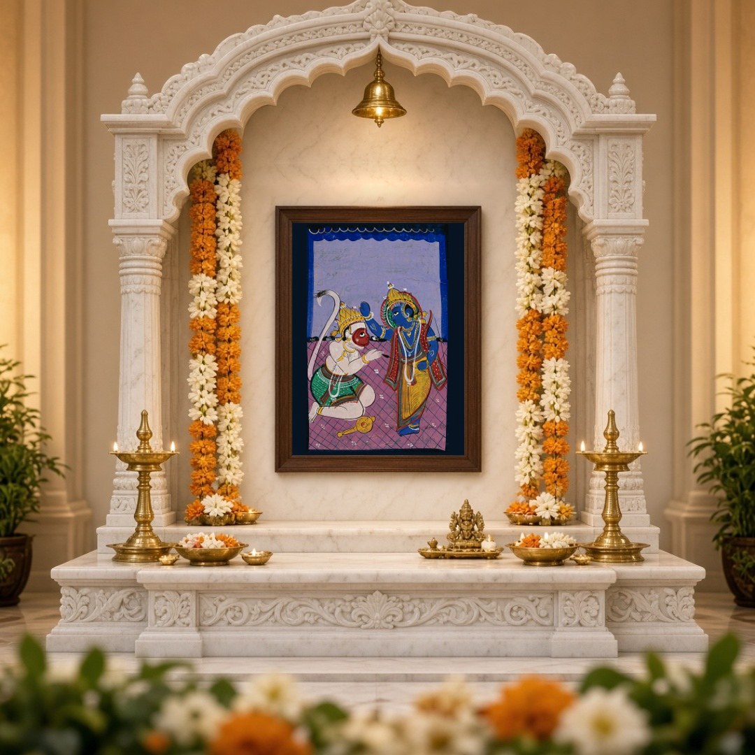 Immerse yourself in the timeless tale of devotion and strength with this striking Indian miniature for Home Temple