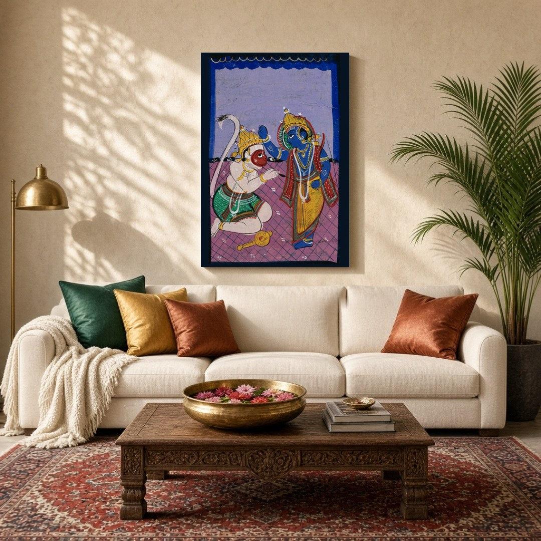 Immerse yourself in the timeless tale of devotion and strength with this striking Indian miniature for Living Room