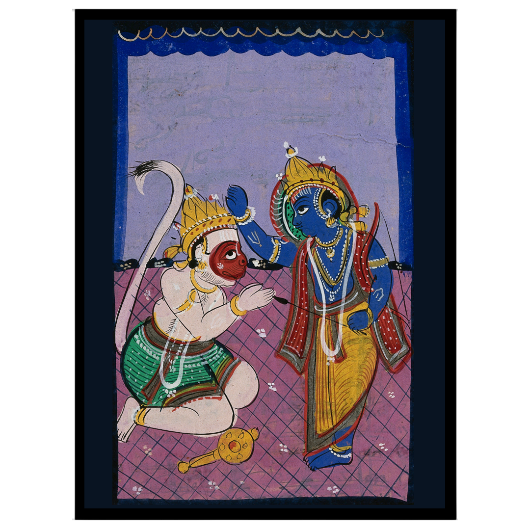 Immerse yourself in the timeless tale of devotion and strength with this striking Indian miniature for space