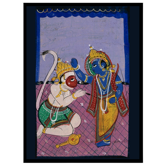 Immerse yourself in the timeless tale of devotion and strength with this striking Indian miniature for space