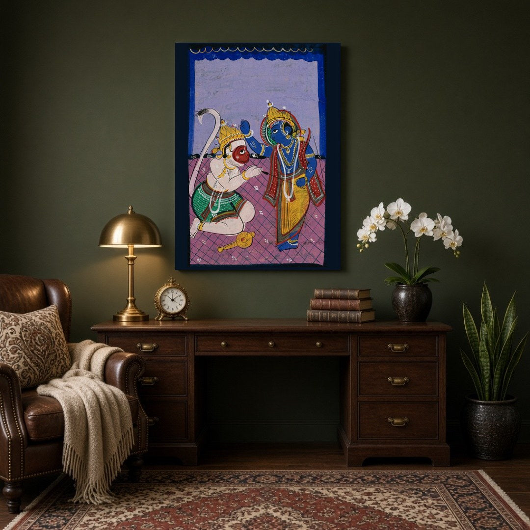 Immerse yourself in the timeless tale of devotion and strength with this striking Indian miniature for Study