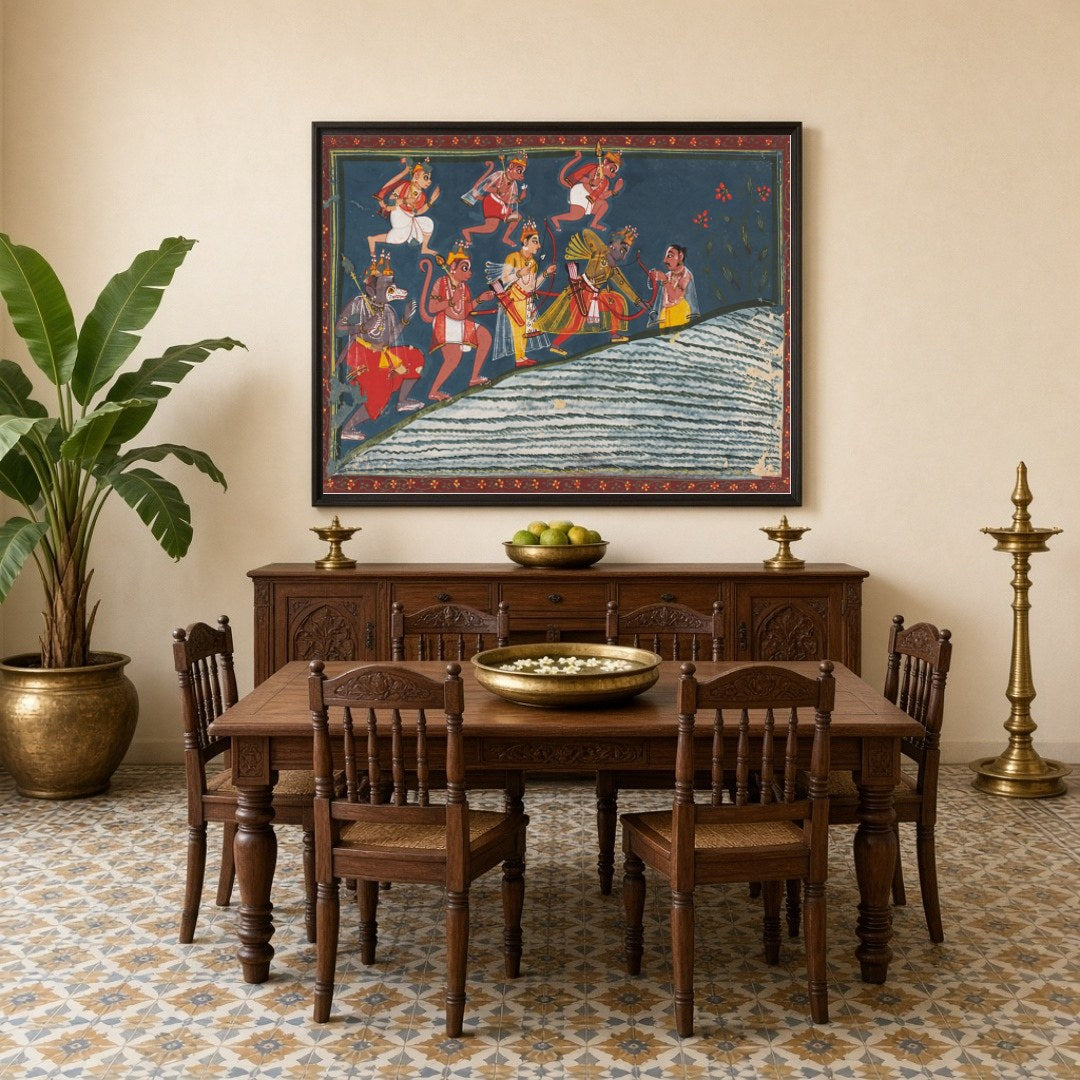 Immerse yourself in the epic tale of devotion and strength with this exquisite Indian Miniature for Dining