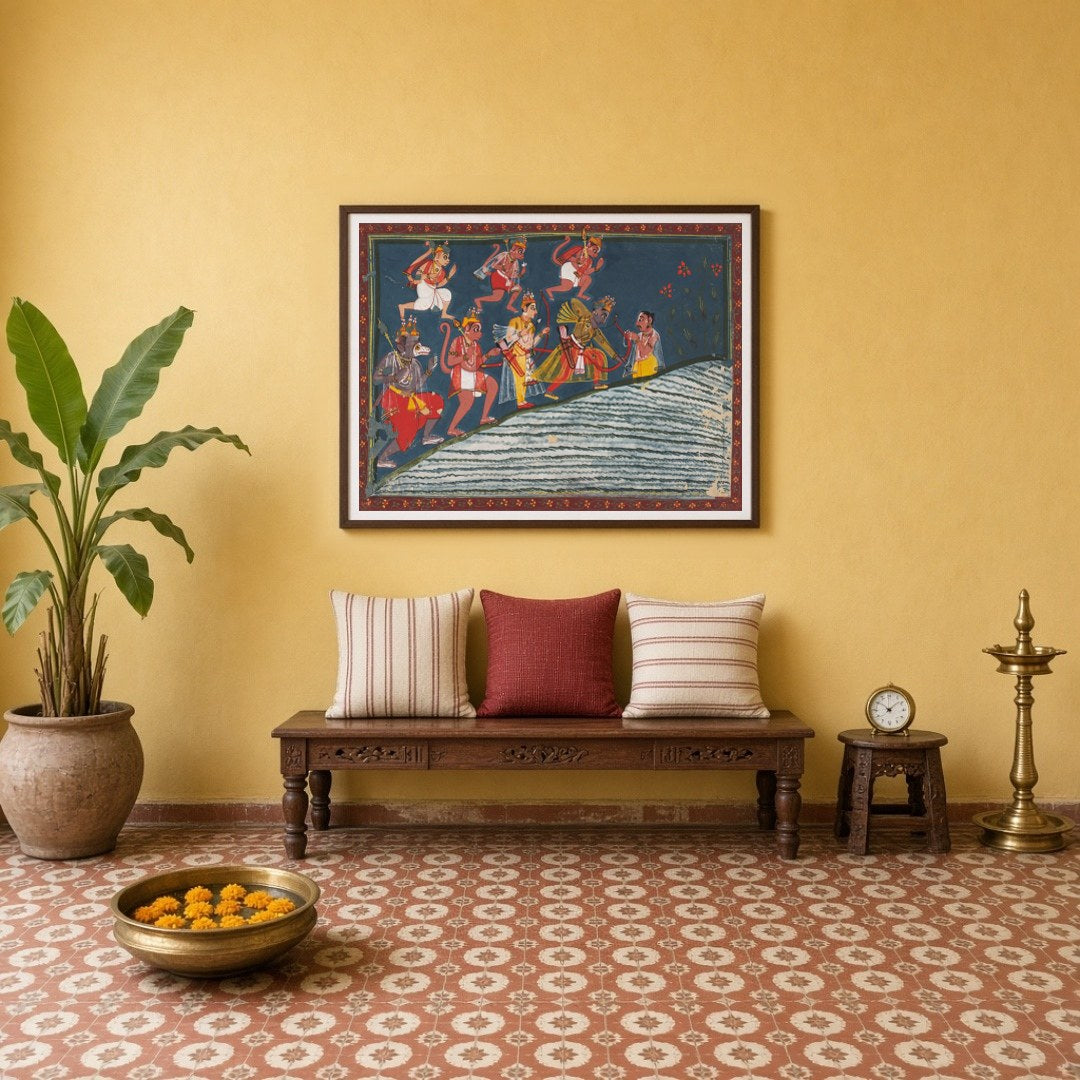Immerse yourself in the epic tale of devotion and strength with this exquisite Indian Miniature for Entrance