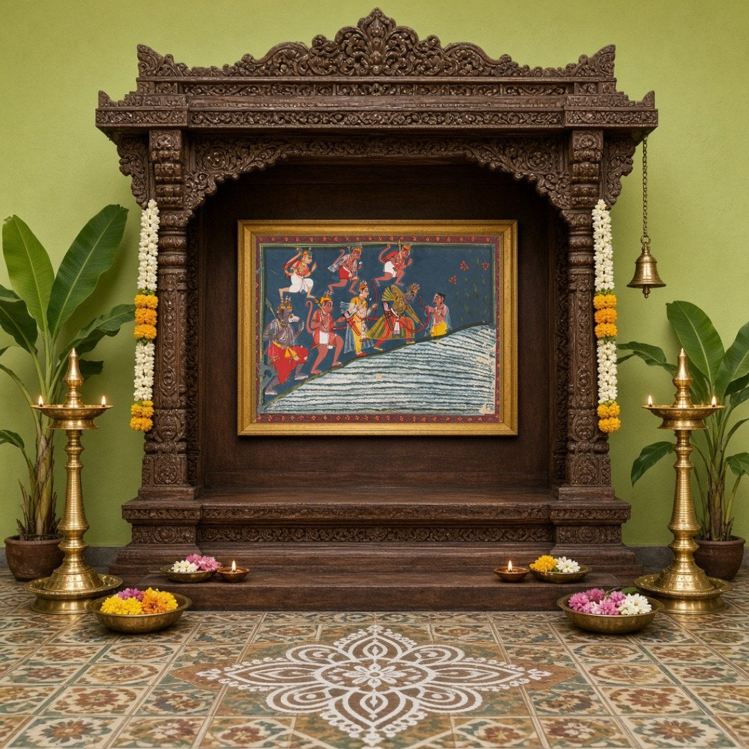Immerse yourself in the epic tale of devotion and strength with this exquisite Indian Miniature for Home Temple