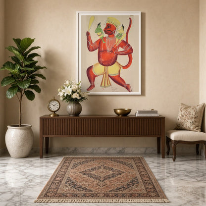 Immerse yourself in the divine narrative of Lord Hanuman carrying Rama and Lakshmana, beautifully for Entrance