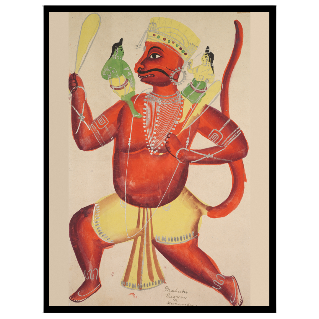 Immerse yourself in the divine narrative of Lord Hanuman carrying Rama and Lakshmana, beautifully for residence