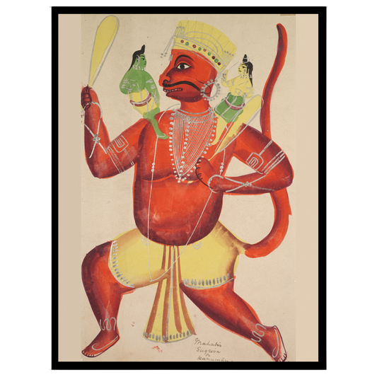 Immerse yourself in the divine narrative of Lord Hanuman carrying Rama and Lakshmana, beautifully for residence