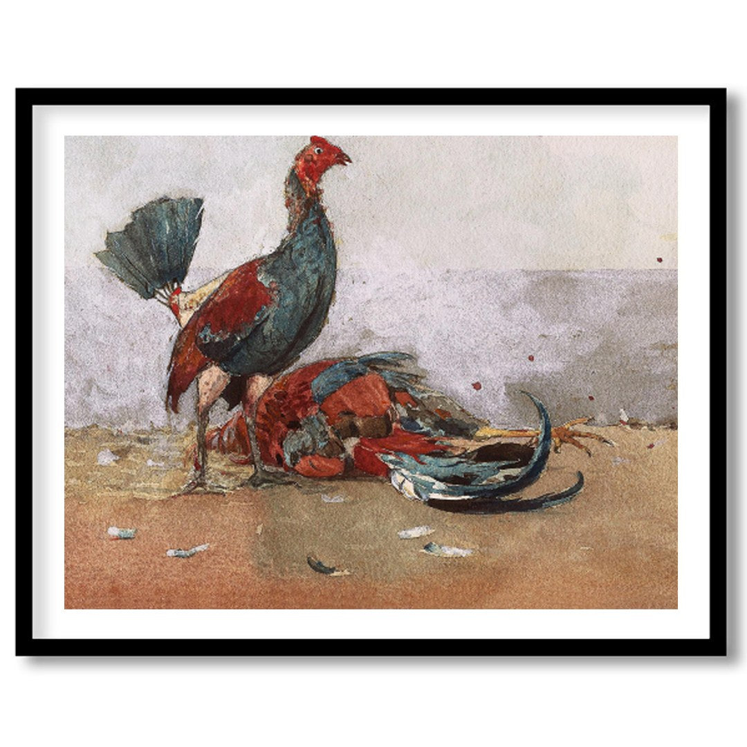 This captivating artwork captures the vibrant energy and drama of roosters in motion. With a rustic for loft