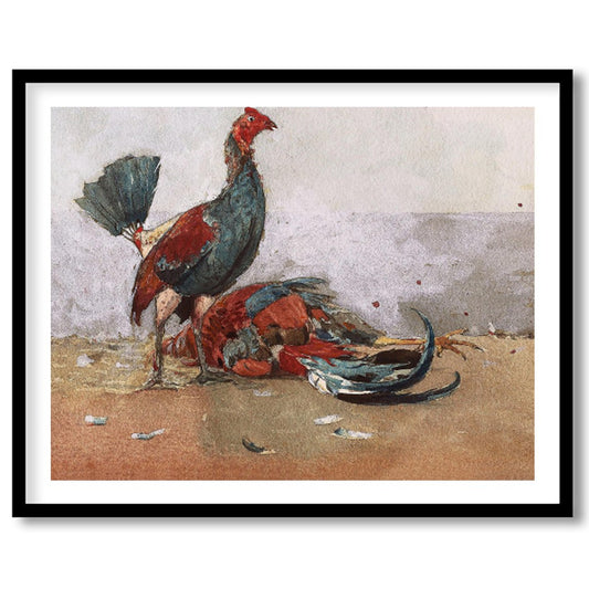 This captivating artwork captures the vibrant energy and drama of roosters in motion. With a rustic for loft